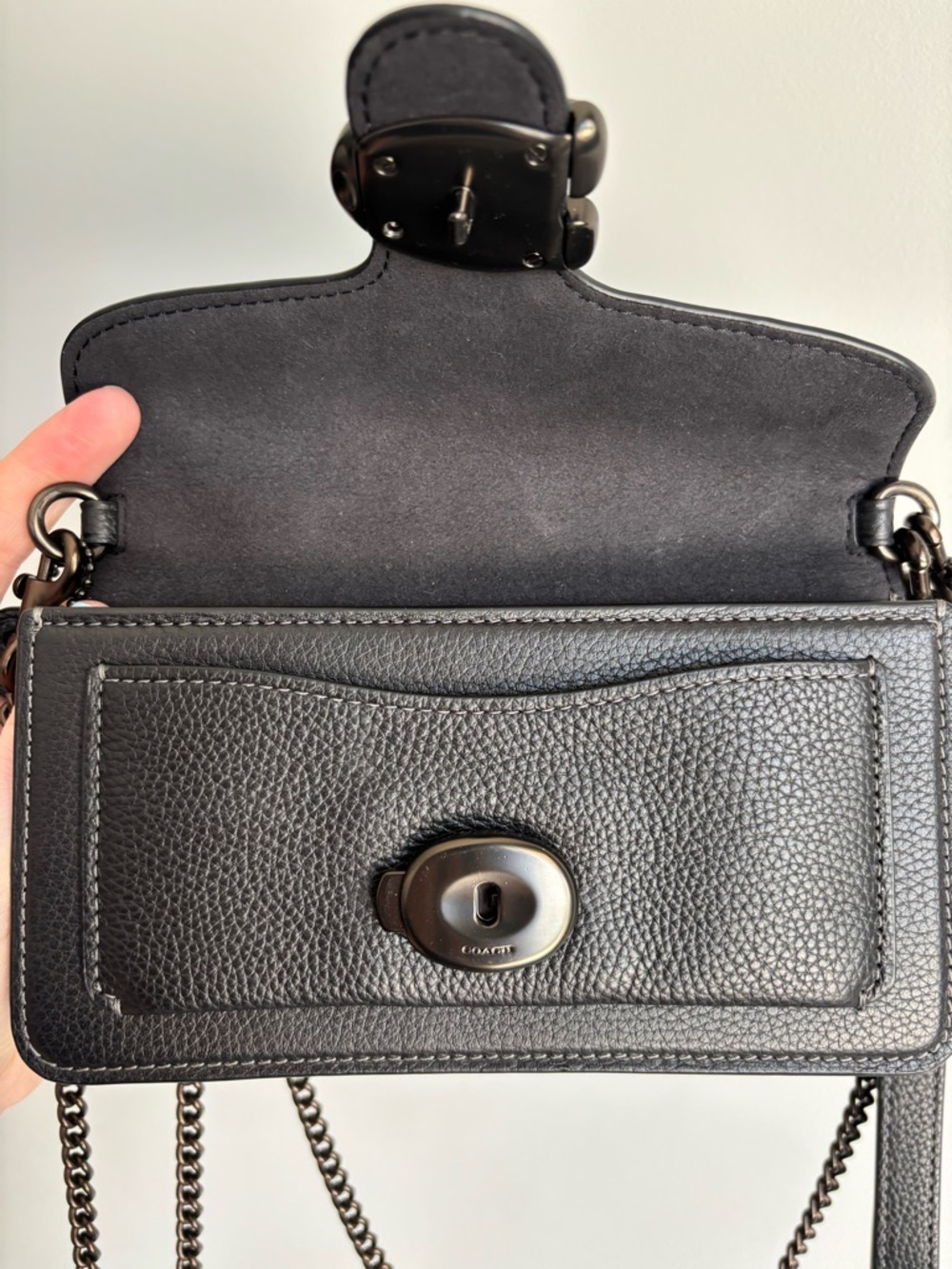 Coach Tabby Chain All-Black Leather Crossbody Bag - Picture 9 of 12